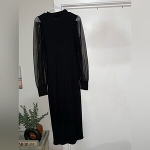 SHEIN Black Dress with Sheer Long Sleeves